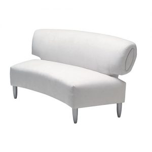 South Beach Sofa rental furniture with platinum suede and silver legs