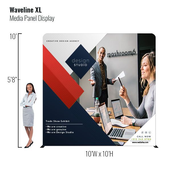 10ft Waveline XL Media Panel Tension Fabric Display With Full Color Graphics