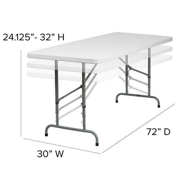 6' Adjustable Height Folding Table Measurements